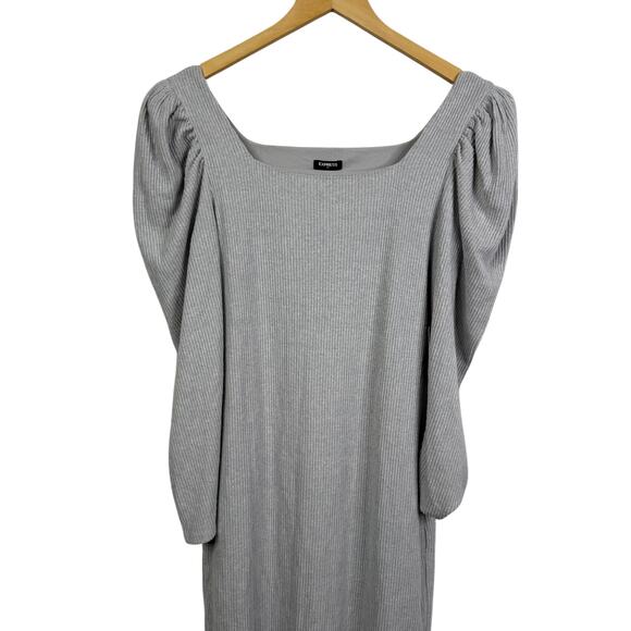 Express Puff Sleeve Ribbed Long Sleeve Mini Gray Dress M NWT - Picture 10 of 10